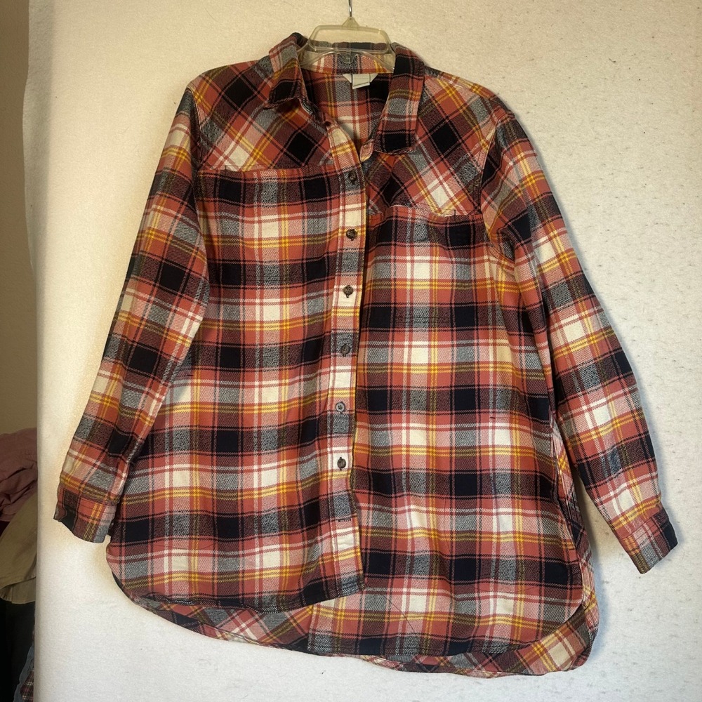 Duluth Trading Co Womens XXL Free Swingin Flannel Shirt Pink Plaid Pockets 56463